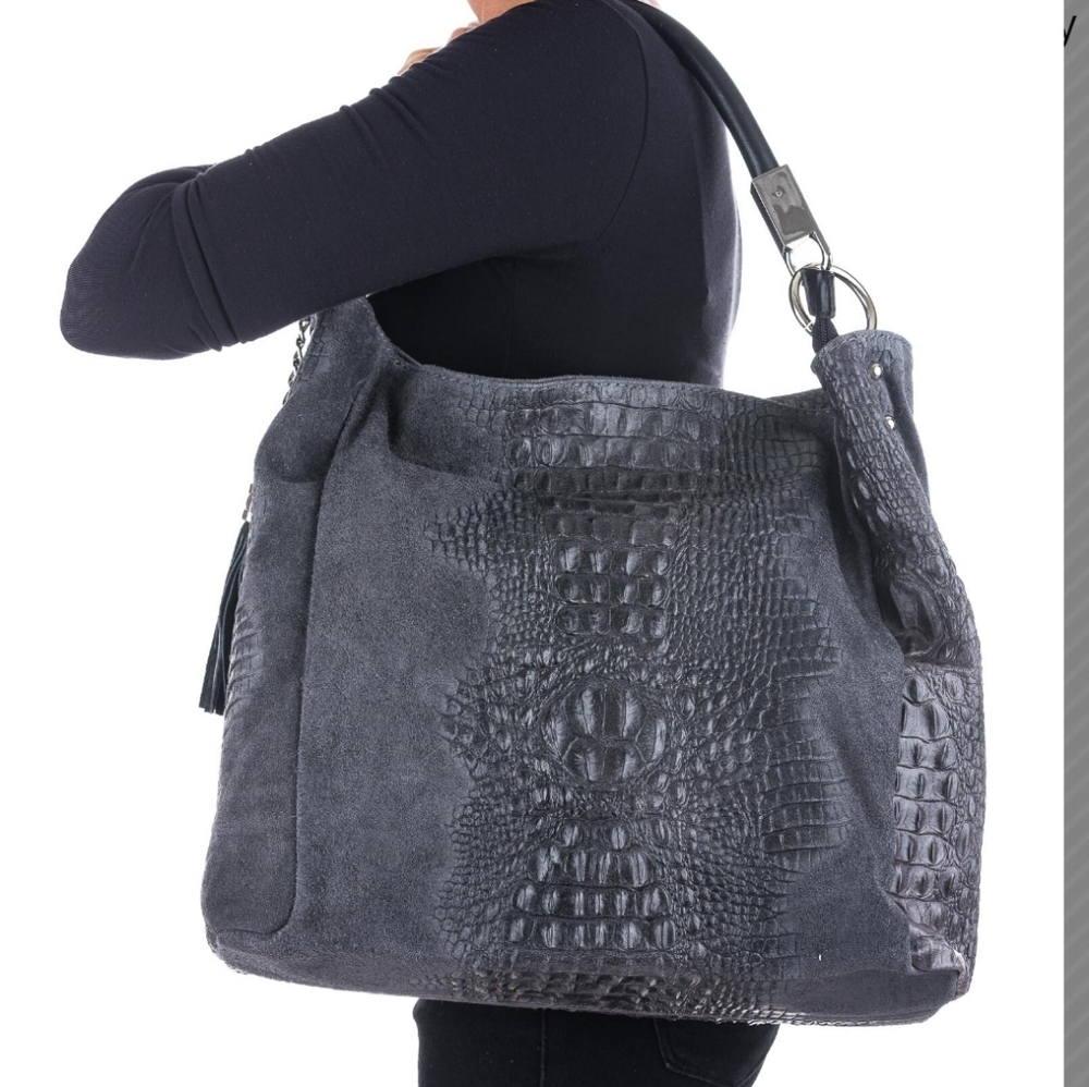 LARGE Leather Made In Italy Shoulder Bag Textured Purse
